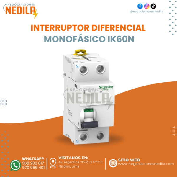 INTERRUPTOR DIFERENCIAL MONOFÁSICO SCHNEIDER